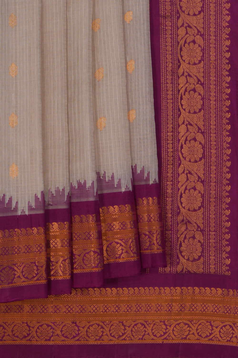 Image of Gadwal Cotton Silk Off-White Saree